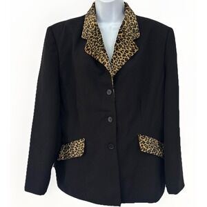 VTG 90s Morgan Miller Suit Jacket Sz18W Power Blazer Leopard Velour